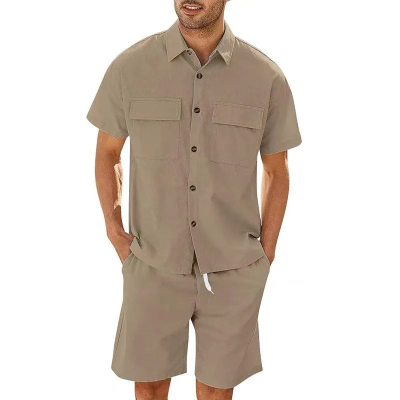 Men's Shirt and Shorts Set – Relaxed Fit – Breathable Fabric – Buttoned