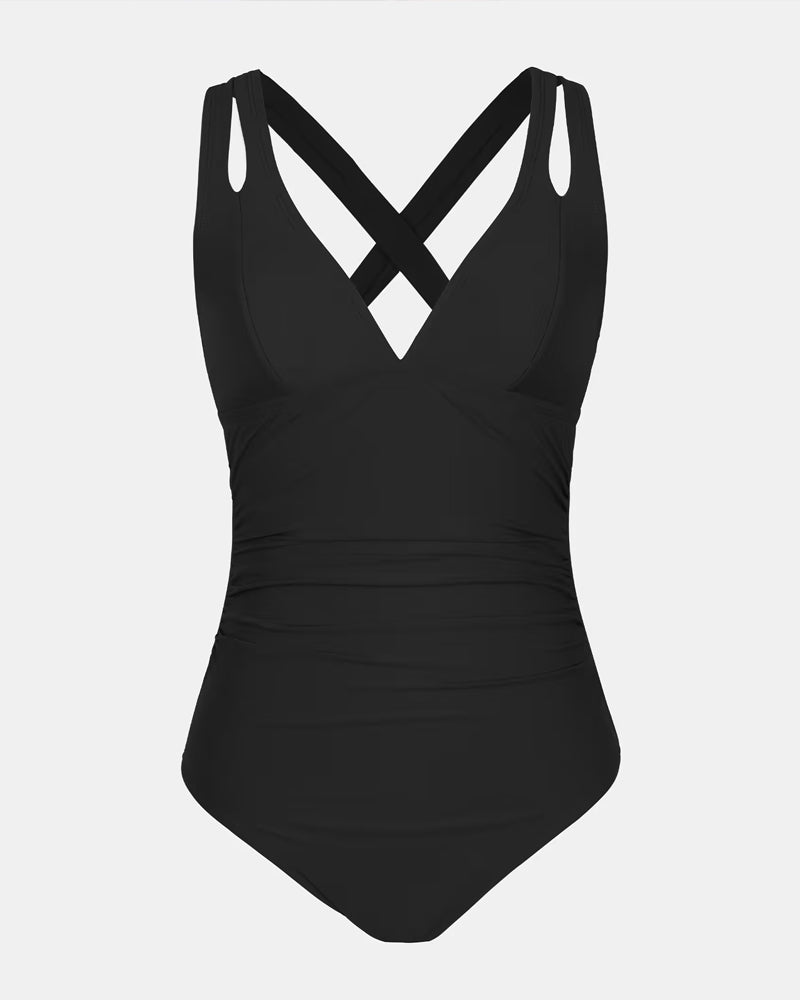 One-piece women's swimsuit – Shaping cut – Plunging neckline – Double straps