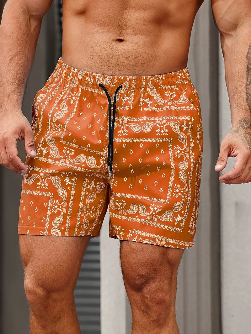 Men's swim shorts – Quick-drying – Relaxed fit – Mid-thigh length – Bandana print