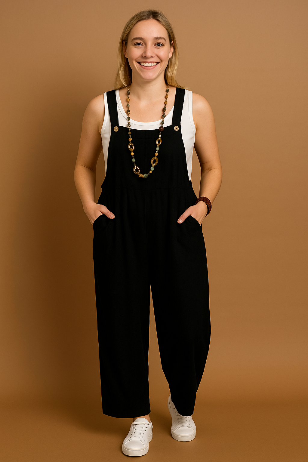 Women's jumpsuit – Loose fit – Wide legs – Breathable cotton – Adjustable straps