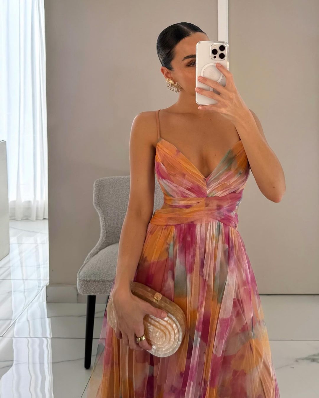 Robe longue femme – Décolleté cœur – Bretelles fines – Jupe fluide à volants