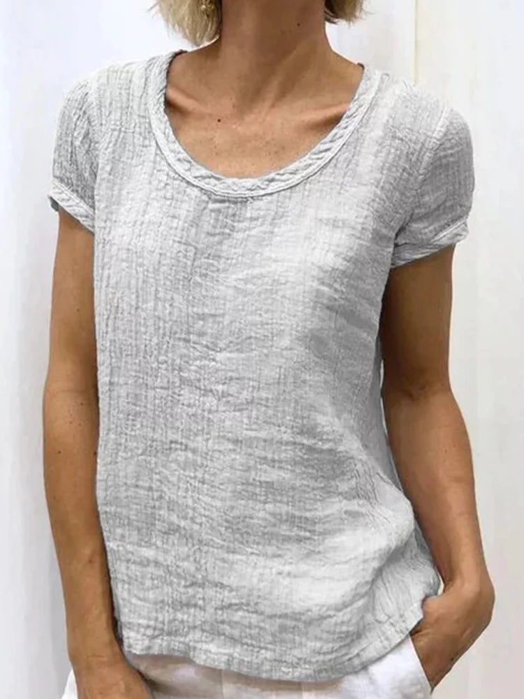 Women's T-shirt – Loose fit – Short sleeves – Lightweight crinkled and breathable fabric