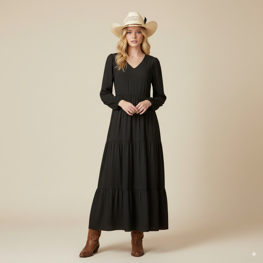 Versatile bohemian dress with long sleeves and ruffles