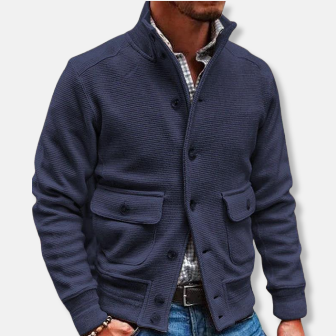 Men's jacket – Slim fit – Stand-up collar – Flap pockets – Elegant textured fabric