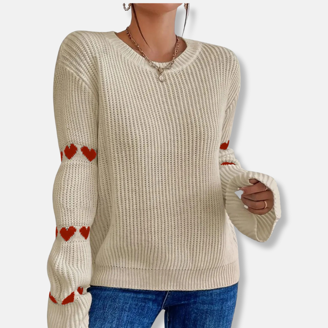 Harriet Loose Fit Sweater | Crewneck Heart Pattern Sweater