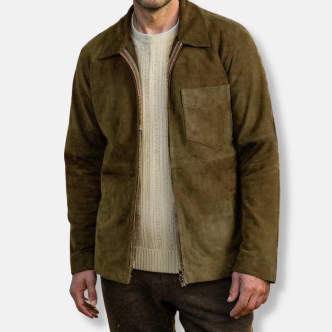 Men's suede jacket – Slim fit – Zip closure – Stand-up collar – Casual style