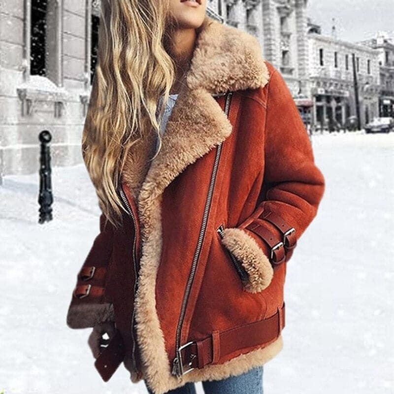 Veste aviateur femme – Coupe décontractée – Doublure en shearling – Détails à boucles