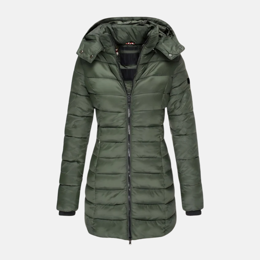 Quilted coat for women - Slim fit - Mid-thigh length - Hood