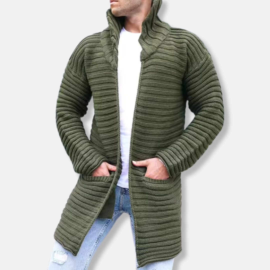 Men's knit vest – Oversized cut – Turtleneck – Long – Ribbed front opening