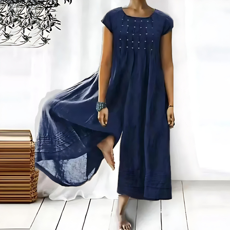 Women's jumpsuit – Loose fit – Wide legs – Soft cotton – Short sleeves