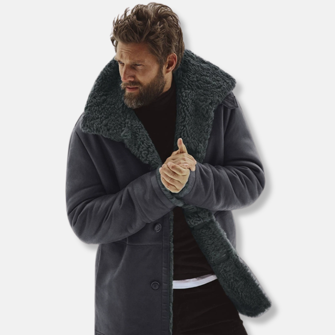 Men's Coat - Woven Fabric - Wide Pointed Collar - Mid-Thigh Length