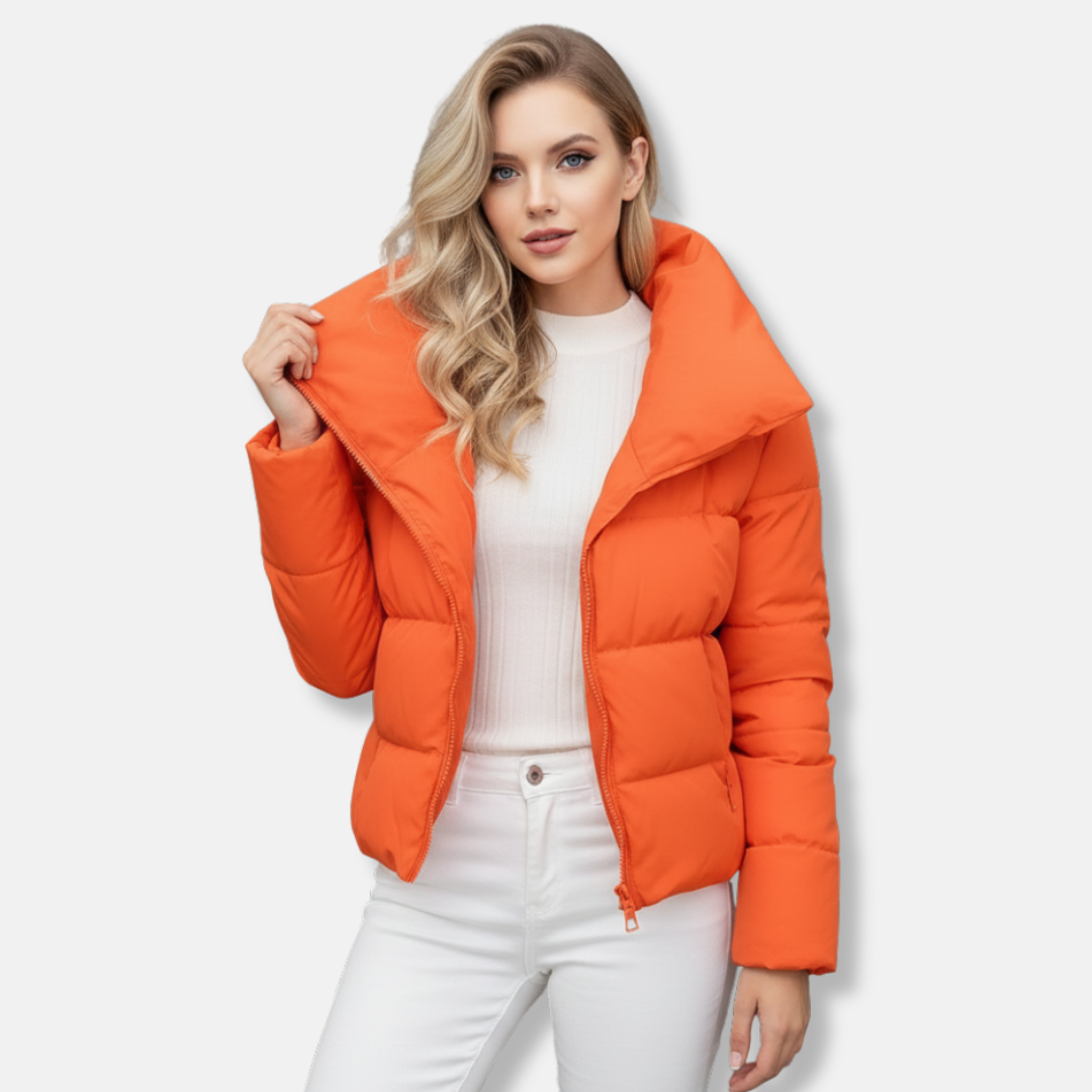 Women's Quilted Jacket - Woven Fabric - Stand Collar - Cropped Fit