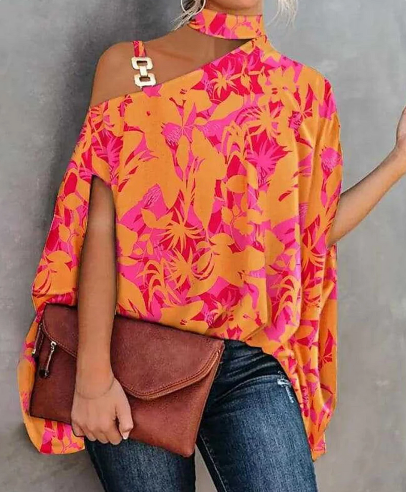 Women's Off-Shoulder Top – Loose Fit – Asymmetric Neckline – Breathable Fabric