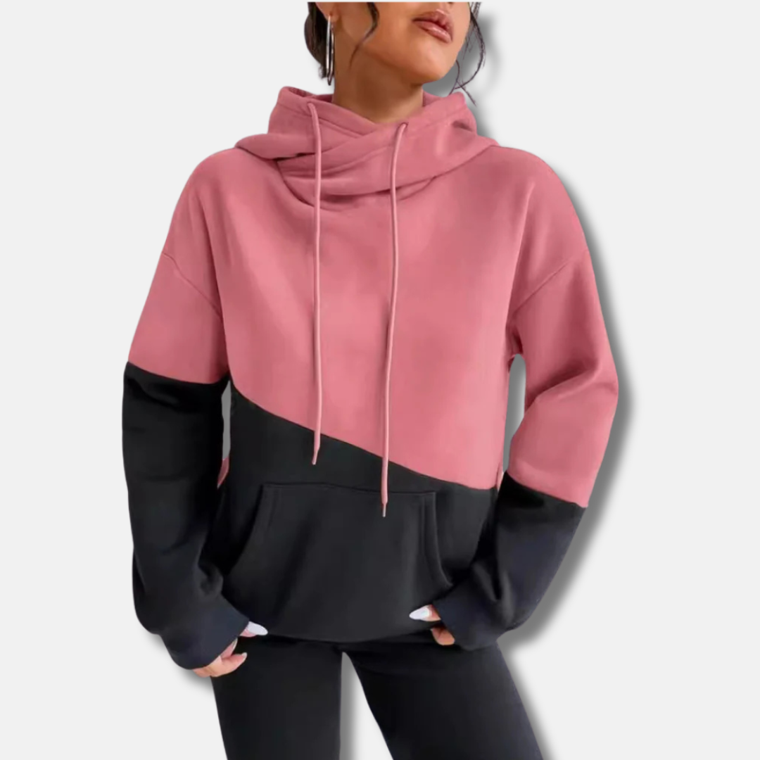 Caterina Cowl Neck Hoodie | Color Block Kangaroo Pocket Hoodie