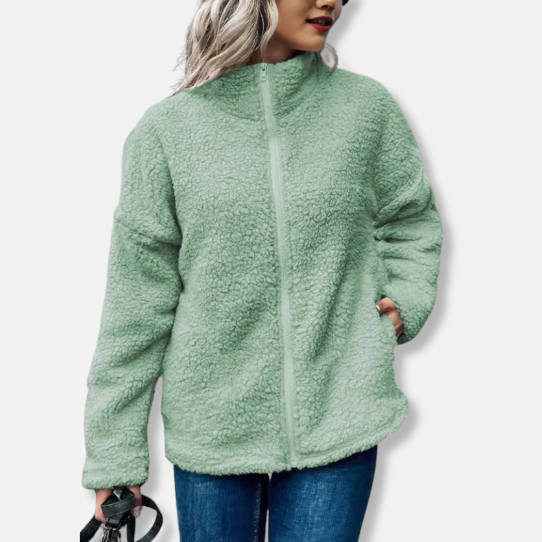 Women's fleece jacket – Oversized cut – Stand-up collar – Full-zip closure
