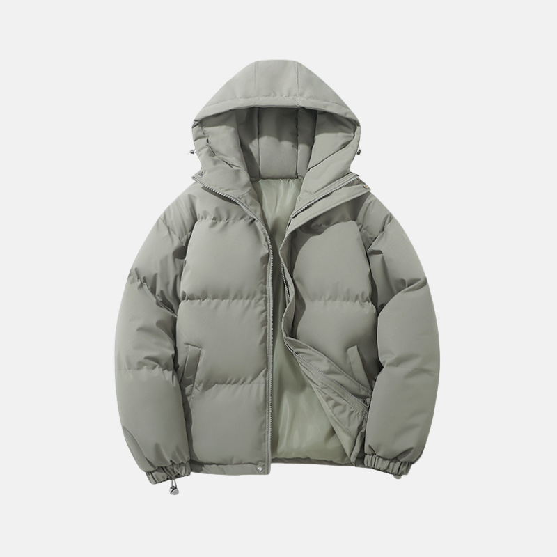 Men Puffer Jacket- Hooded - Hip Length - Long Sleeve - Elastic Cuffs