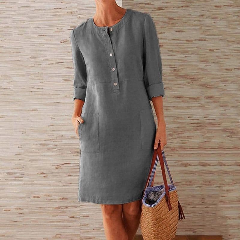 Women's shirt dress – Relaxed fit – Breathable fabric – Side pockets – Roll-up sleeves