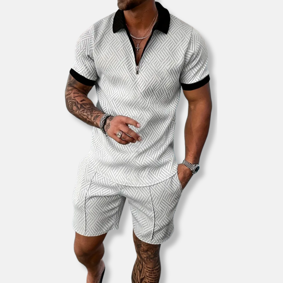 Men's Polo and Short Set – Slim Fit – Breathable Fabric – Zippered Closure – Contrasting Finish