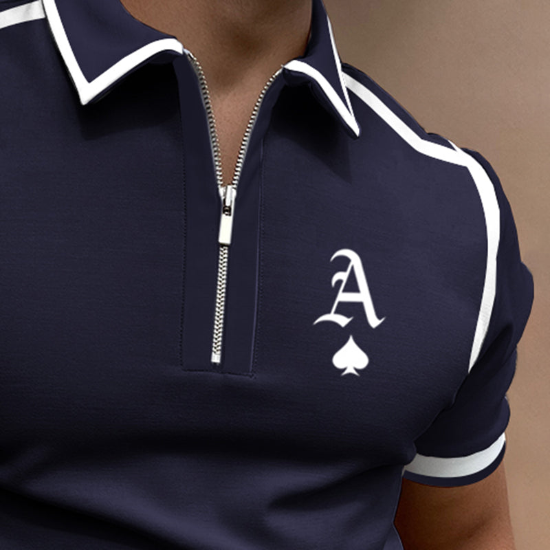 Men's polo – Slim fit – Zip collar – Breathable fabric – Sporty contrasting details