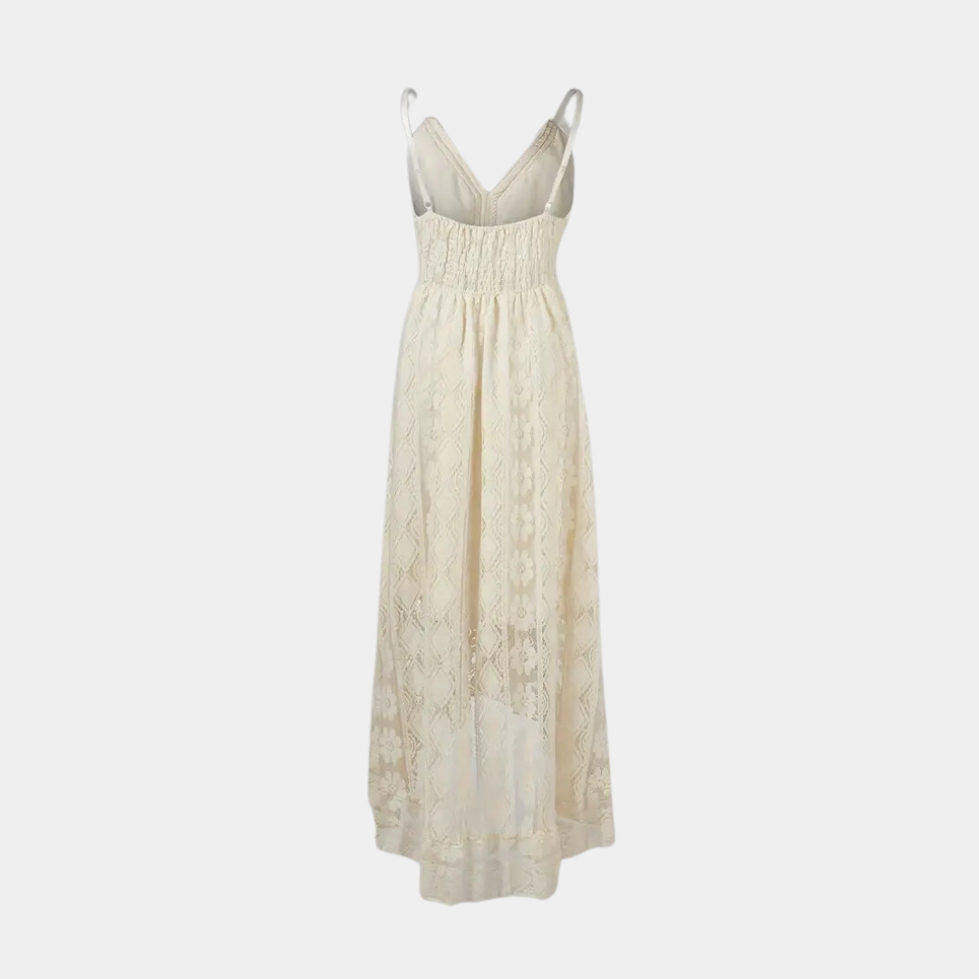 Women's midi dress – Fluid cut – Thin straps – Lightweight lace – Bohemian style