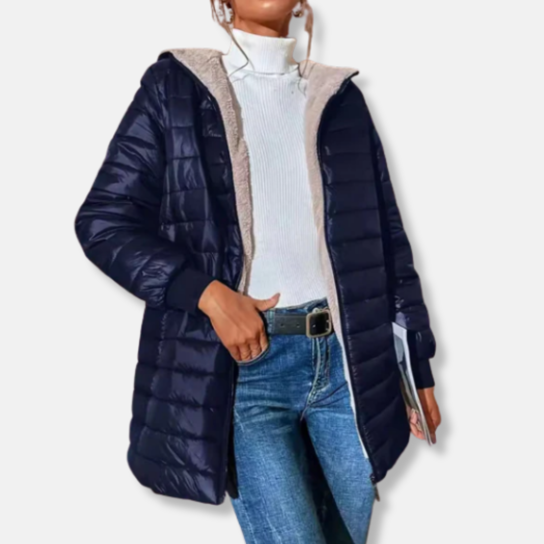 Viola Quilted Hooded Jacket | Fleece Lined Zip Front Jacket