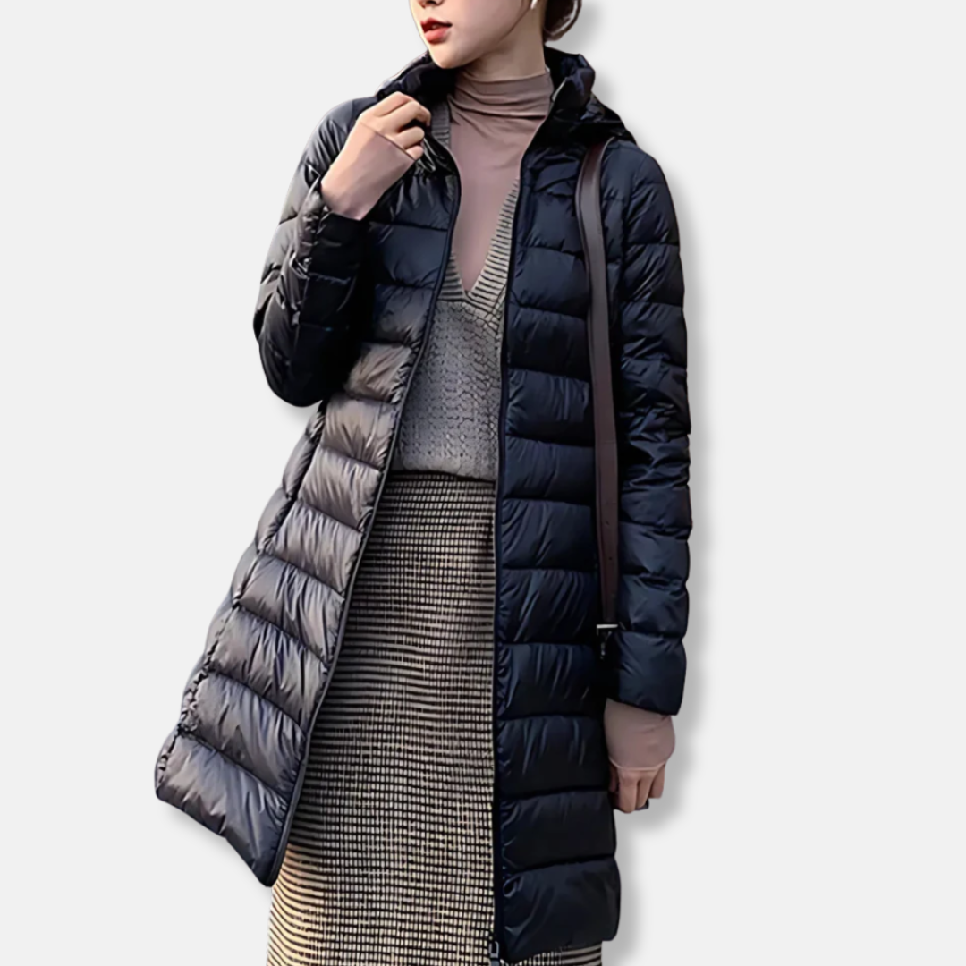 Women's Puffer Jacket – Slim Fit – Quilted – Mid-Length – Water-Repellent Hood