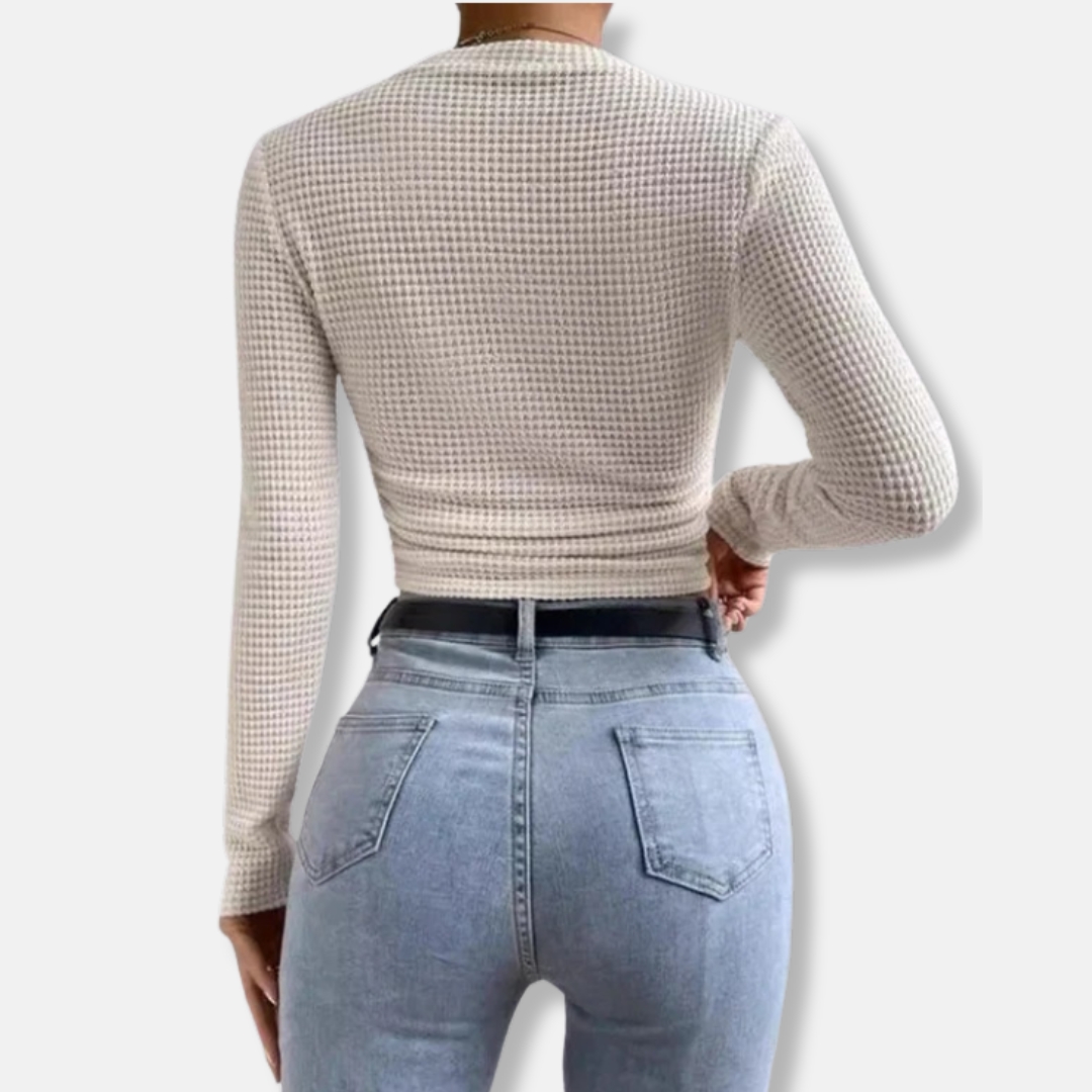 Nancy Slim Fit Cropped Top | Long Sleeve Ruched Waist Top