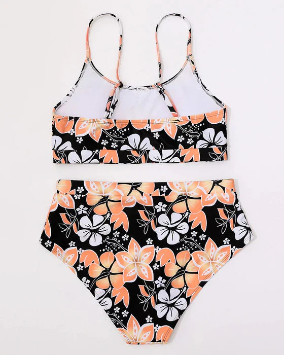 Women's two-piece swimsuit – High waist – Tank top – Floral print – Breathable fabric