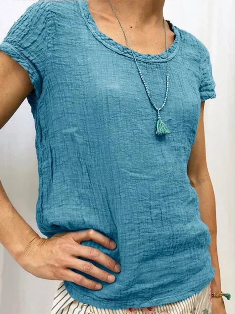 Women's T-shirt – Loose fit – Short sleeves – Lightweight crinkled and breathable fabric