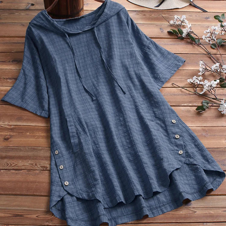 Women's T-shirt – Loose fit – Elbow-length sleeves – Button detail – Breathable fabric