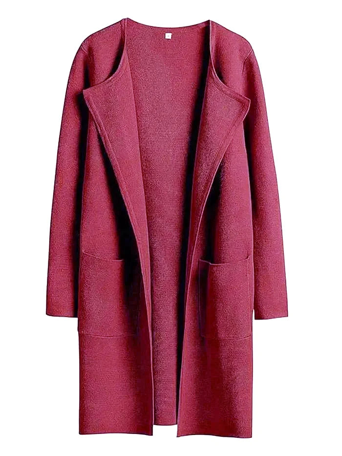 Manteau femme mi-long – Laine mélangée – Coupe droite – Col large – Style épuré