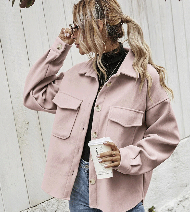 Veste femme oversize – Mélange de laine – Boutonnage frontal – Grandes poches poitrine