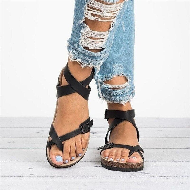 Women's sandals – Ergonomic flat sole – Adjustable straps – Comfortable open toe