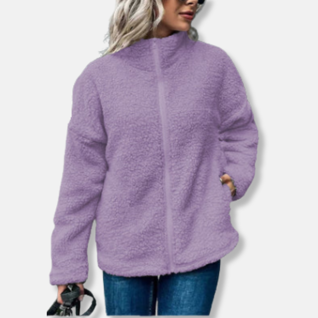 Women's fleece jacket – Oversized cut – Stand-up collar – Full-zip closure