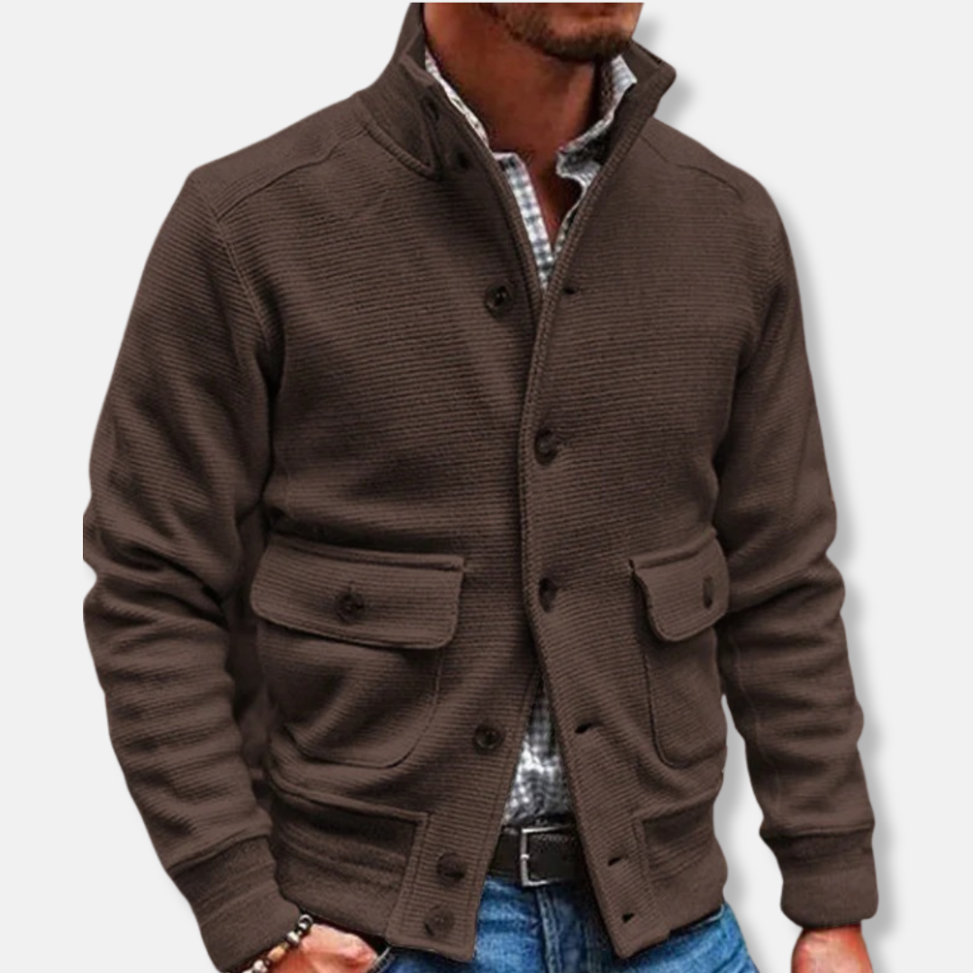 Men's jacket – Slim fit – Stand-up collar – Flap pockets – Elegant textured fabric