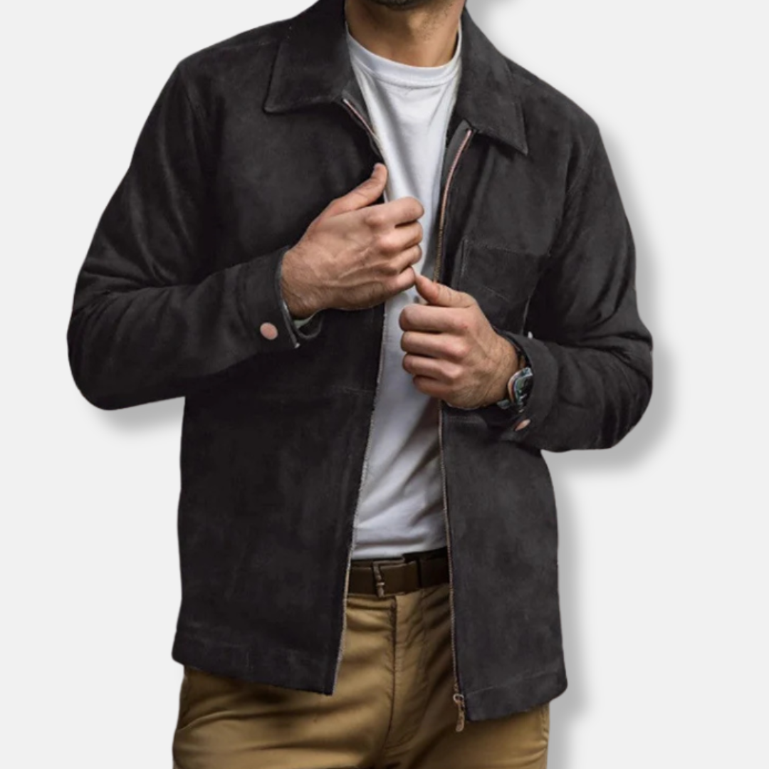 Men's suede jacket – Slim fit – Zip closure – Stand-up collar – Casual style