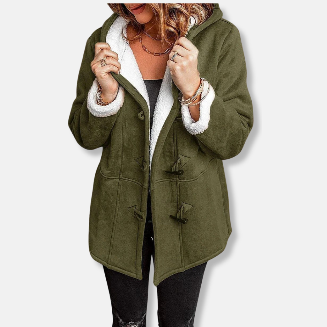 Women's fleece jacket – Relaxed fit – Hood – Toggle buttons – Mid-thigh length
