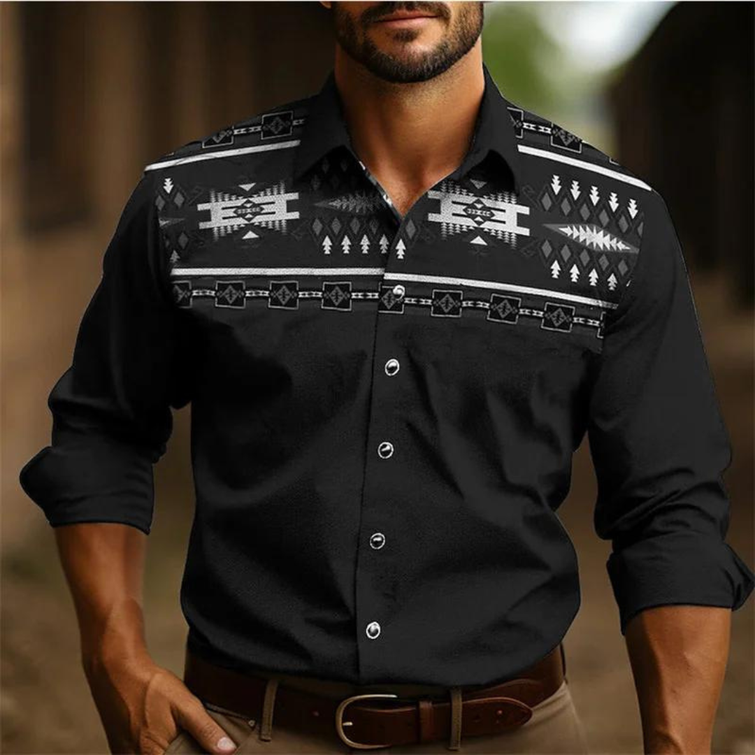 Men's shirt – Slim fit – Long sleeves – Retro geometric pattern – Breathable fabric