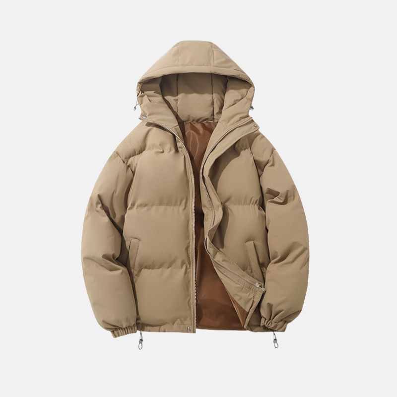Men Puffer Jacket- Hooded - Hip Length - Long Sleeve - Elastic Cuffs