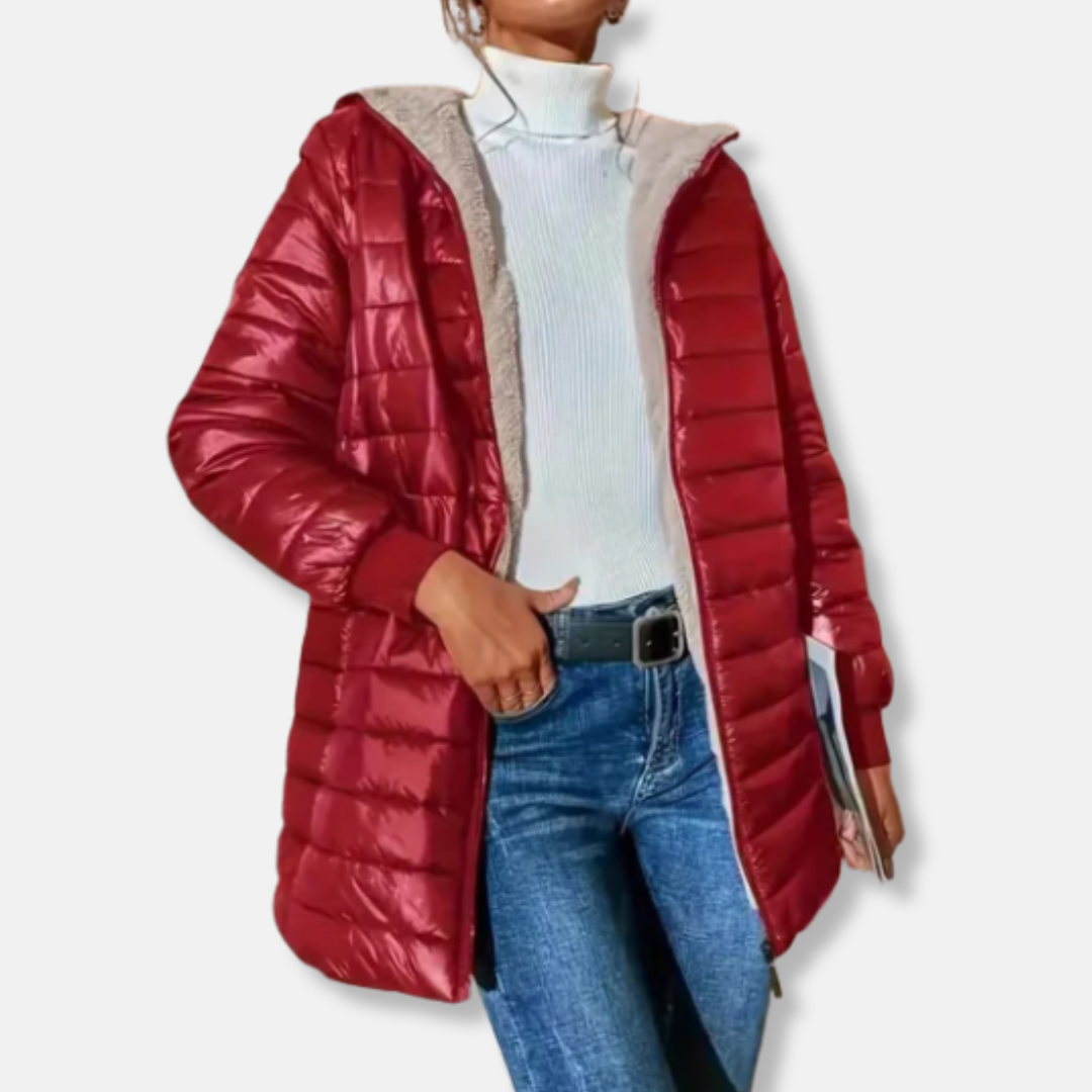 Viola Quilted Hooded Jacket | Fleece Lined Zip Front Jacket