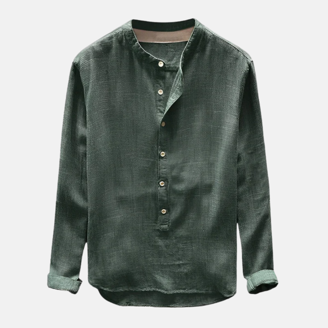 Carlo Linen Relaxed Fit Mao Collar Shirt | Long Sleeve Shirt
