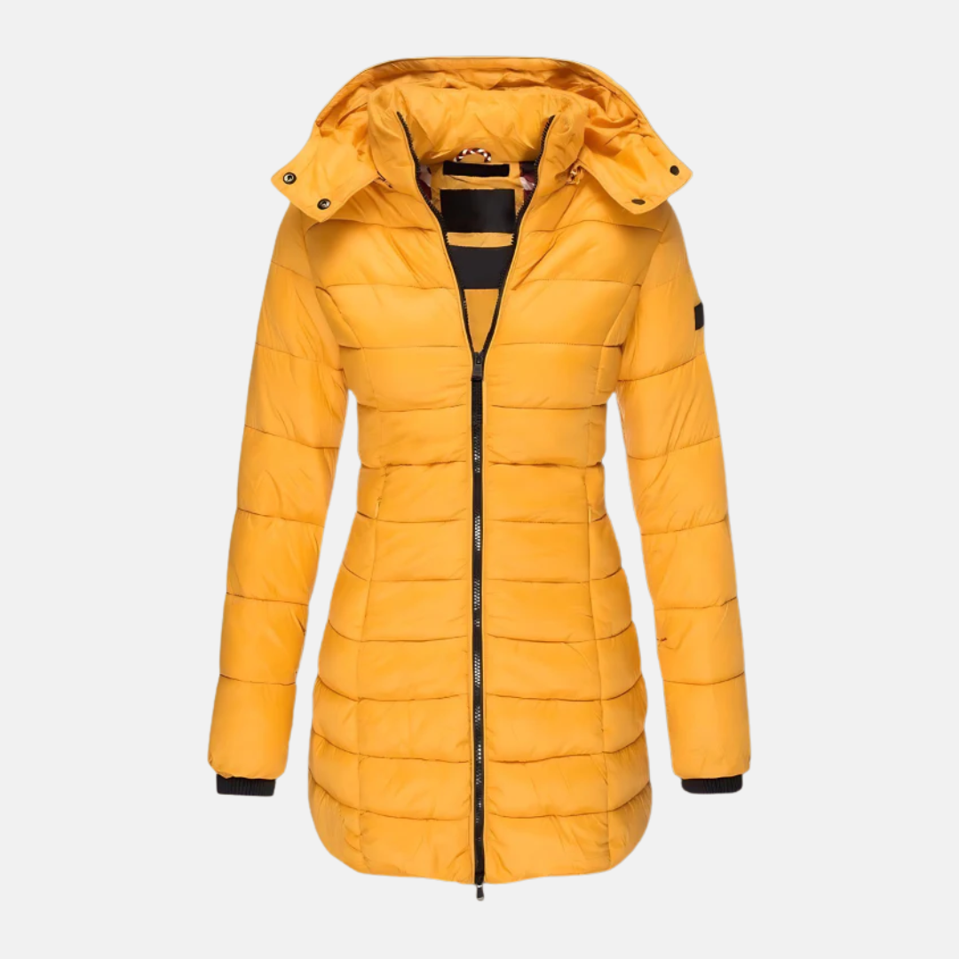 Quilted coat for women - Slim fit - Mid-thigh length - Hood