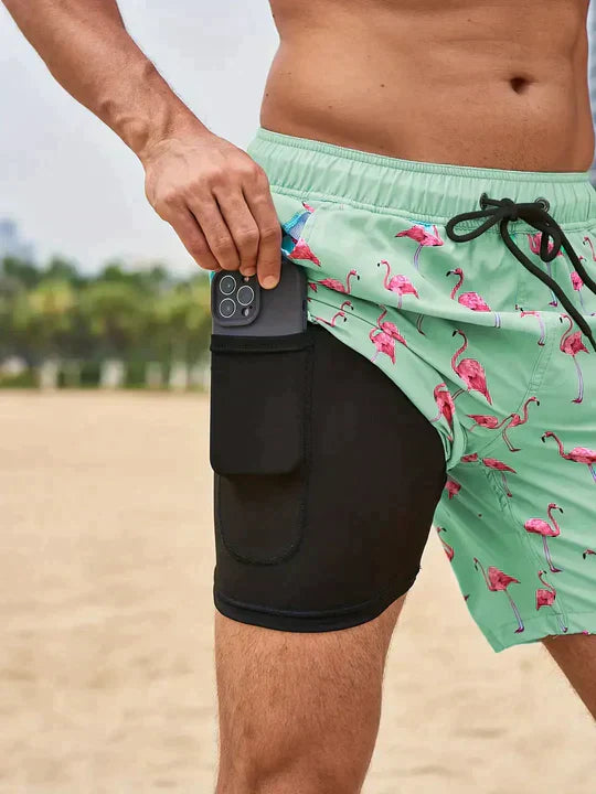 Men's swim trunks – Quick-drying – Mid-thigh cut – Compression lining