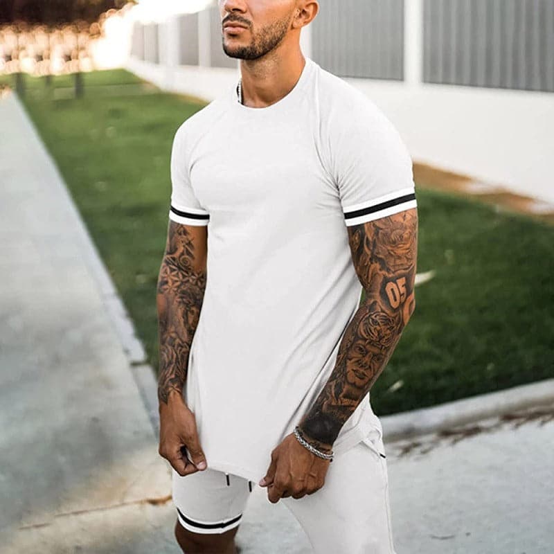 Men's sports set – Slim fit – Breathable stretch fabric – T-shirt and shorts