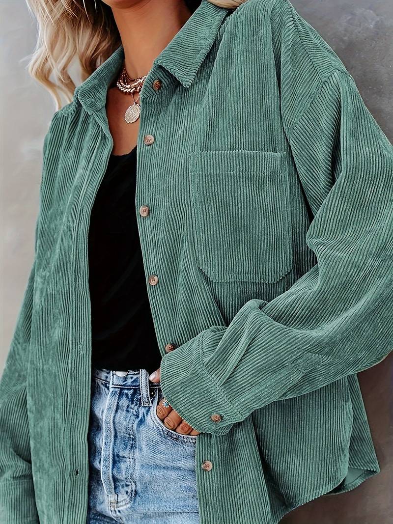 Chemise femme oversize – Tissu côtelé doux – Manches longues – Style décontracté
