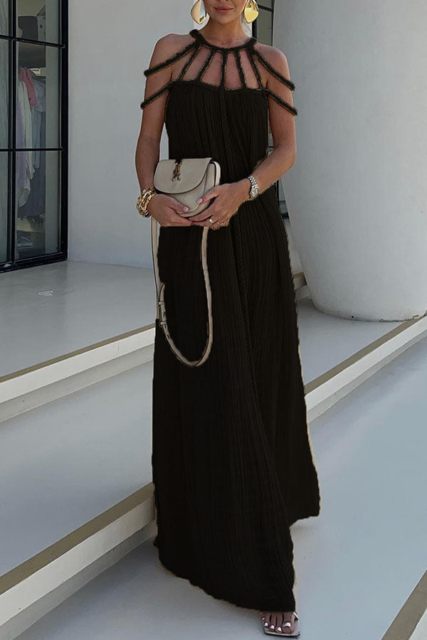 Women's long dress – Fluid cut – Braided halter neck – Natural fibers