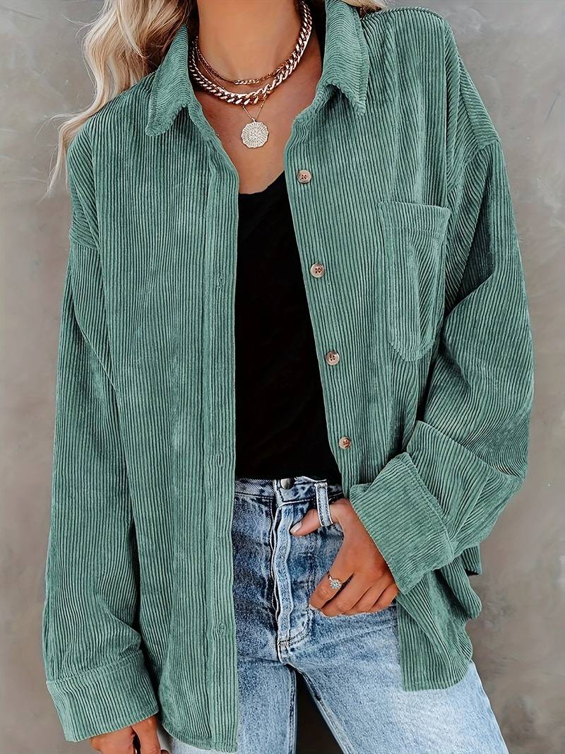 Chemise femme oversize – Tissu côtelé doux – Manches longues – Style décontracté