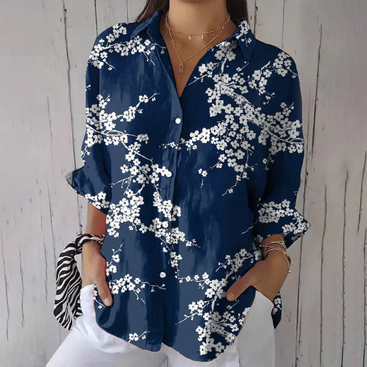 Women's shirt – Natural fibers – Relaxed fit – Long sleeves – Floral print