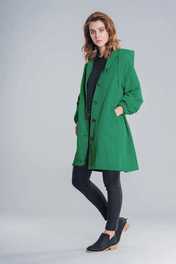 Veste imperméable femme – Coupe ample – Capuche ajustable – Boutonnage – Poches