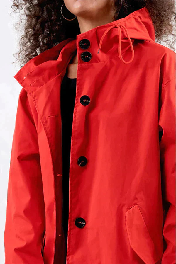 Veste imperméable femme – Coupe ample – Capuche ajustable – Boutonnage – Poches
